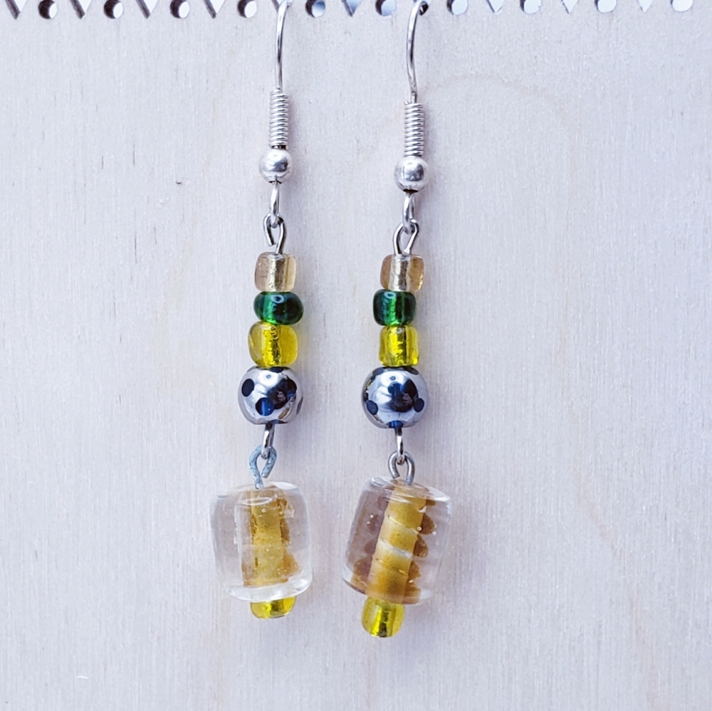 Elegant Hematite, Glass, Mixed Beaded Dangle Earrings